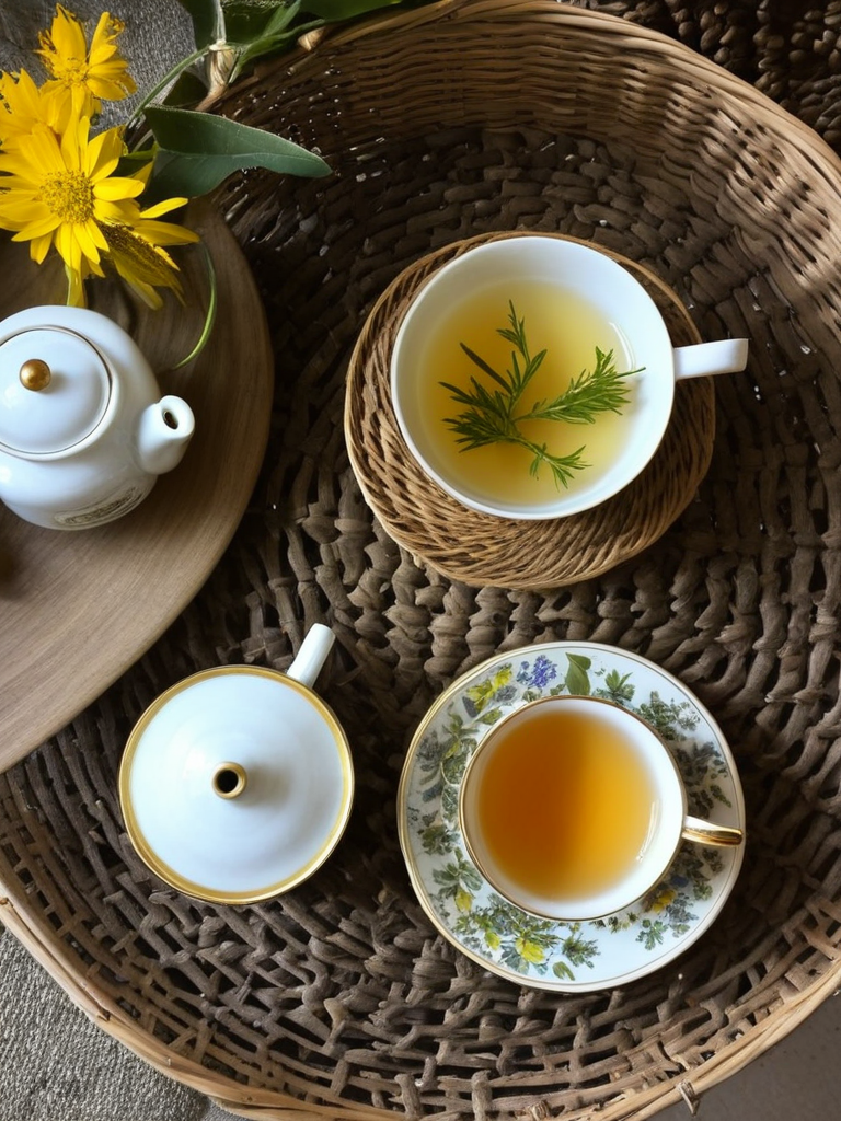 Un homme âgé dégustant une tisane avec un sourire en coin