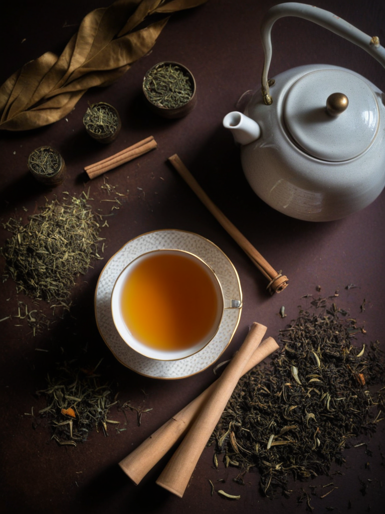 Homme de 45 ans riant devant une tasse fumante de tisane